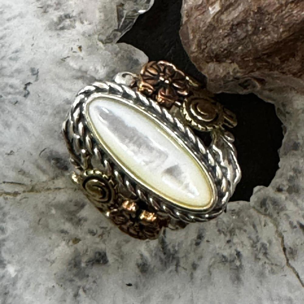 Carolyn Pollack Sterling, Copper & Brass Marquise Mother of Pearl Ring Size 8